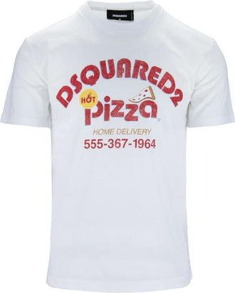 Dsquared2 Heren Grafisch Katoenen T-Shirt - Heren - T-shirts - Wit - S - Katoen - Tops