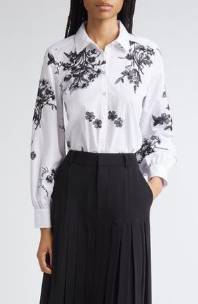 Cinq &agrave; Sept Esha Wildflower Whimsy Button-Up Shirt in White/Black at Nordstrom Rack, Size Xx-Small
