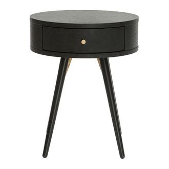 Miliboo Comodino vintage rotondo in legno e metallo nero dettagli dorati KORAL
