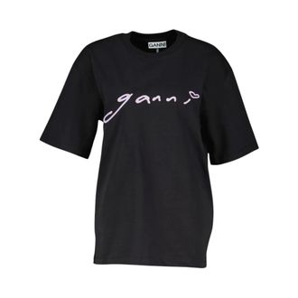 Ganni T-Shirts, female, Black, Size: XS Relaxed Fit T-Shirt