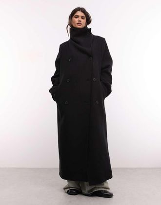 Weekday cappotto doppiopetto in misto lana con collo a imbuto e spalline nero