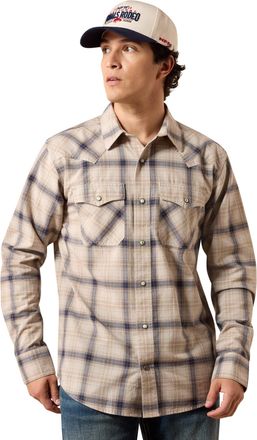 Ariat Mens Retro Hudde Fitted Western Snap Shirt Long Sleeve in Peyote Plaid, Size 2X-Large, by Ariat