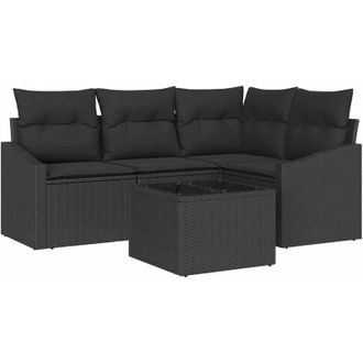 vidaXL Juego De Sof&aacute; Con Coj&iacute;n 5 Pcs Negro Rat&aacute;n Sint&eacute;tico