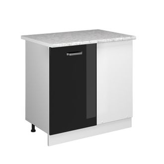Vicco Mueble Esquinero Universal R-line, Negro Brillo Intenso, 86 Cm Con Puerta, Con Encimera Vicco