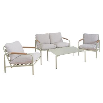 Hhg Juego De Jard&iacute;n De Aluminio Hhg-594, Banco Sill&oacute;n Sof&aacute; De 2 Plazas Para Exterior, Olefina (205 G/m&sup2;), Tapizado Verde Claro Beige