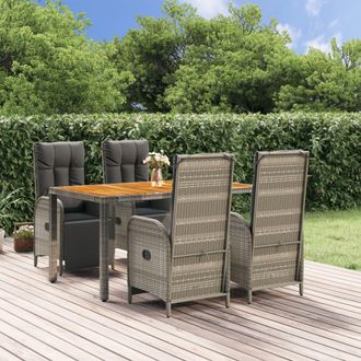 vidaXL Set Comedor De Jard&iacute;n 5 Piezas Con Cojines Rat&aacute;n Sint&eacute;tico Gris Vidaxl