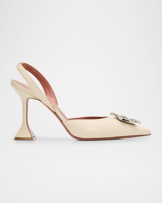 Amina Muaddi 95mm Begum Leather Crystal Slingback Pumps