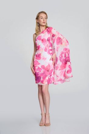 Joseph Ribkoff Floral Print Cape Sleeve Dress In Vanilla/multi