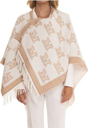 Max Mara Dubbelzijdige Franje Zoom Wollen Cape - Dames - Ponchos - Wit - ONE Size - Wol - Jassen