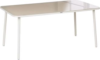 Beliani Mesa De Jard&iacute;n 160 X 90 Cm Estructura De Acero Y Tablero De Vidrio Templado 6 Personas Resistente Rayos Uv Agua Beige Claro Caravino