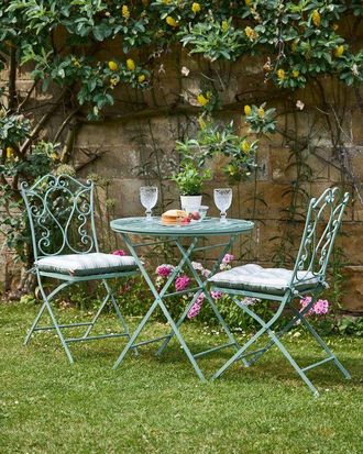 Dibor Vintage Green Ornate Scrolled 3 Piece Outdoor Alfresco Garden Furniture Dining Table & Chair Folding Bistro Set | Size: Large