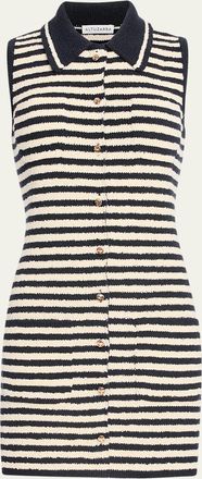 Altuzarra Mamie Striped Knit Button-Front Mini Polo Dress