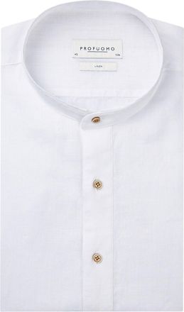 Profuomo overhemd wit linnen standing collar slim fit