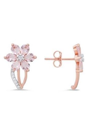 Queen Jewels Two-Tone Simulated Morganite & CZ Flower Stud Earrings in Rose Gold at Nordstrom Rack