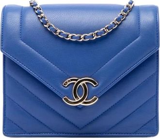 Chanel Pre-owned Quilted Calf Crossbody Bag - Dames - Vintage Schoudertas - Blauw - ONE Size - Leer - Vintage