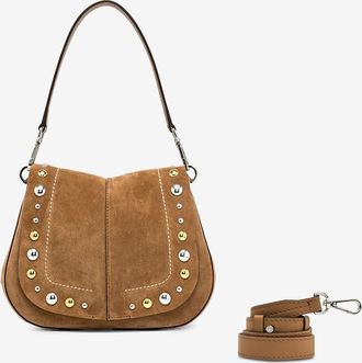 Gianni Chiarini Abgerundete Nieten-Schultertasche aus Wildleder Helena Round