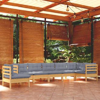 vidaXL Juego De Muebles De Jard&iacute;n 8 Pzas Y Cojines Madera Maciza Pino Vidaxl
