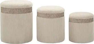 Mauro Ferretti Juego de 3 puf color crema con contenedor cm ø 40,5x49,5-35x42-31x38