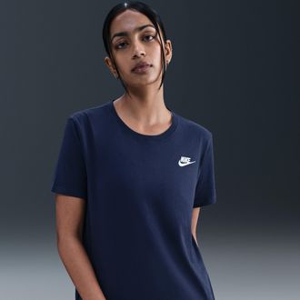 Nike Womens Nike Sportswear Club Essentials T-Shirt in Blue | DX7902-411