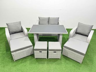 Fimous 8 Seater Patio Garden Furniture Sets with Dining Table in Light Grey