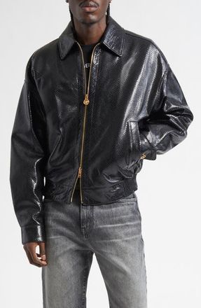 Versace Python Embossed Leather Jacket in Black at Nordstrom, Size 40 Us