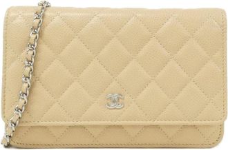 Chanel Beige Grained Calfskin Chain/Shoulder Wallet (Pre-Owned)