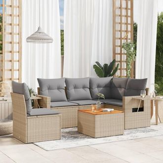 vidaXL Juego De Sof&aacute;s Jard&iacute;n Con Cojines 6 Pzas Rat&aacute;n Sint&eacute;tico Beige Vidaxl