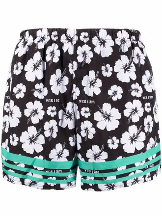 Yes I Am floral-print swim shorts - men - Polyester - S - Black