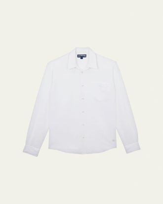 Vilebrequin Mens Cotton-Linen Solid Sport Shirt