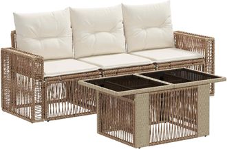 vidaXL Conjunto De Sof&aacute;s De Jard&iacute;n 4 Uds. Beige Y Blanco Crema Vidaxl