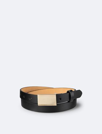 Calvin Klein Womens Beveled Plaque Buckle Belt - Black - S