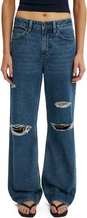 Cotton On 91 Ripped Straight Leg Jeans in Harbour Blue Rip at Nordstrom, Size 10