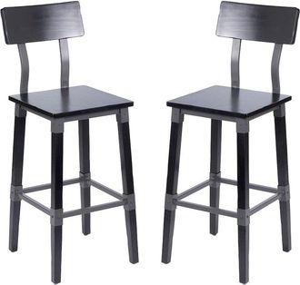 Flash Furniture Jackson 2 Pack Commercial Grade Rustic Black Industrial Wood Dining Barstool