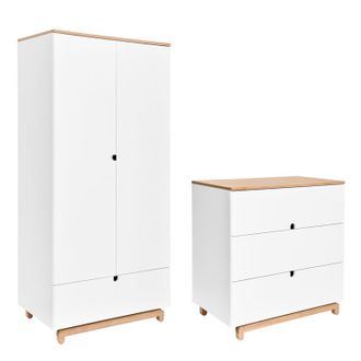 OEM Commode 3 Tiroirs Et Armoire 2 Portes Bellamy Nomi Blanc Et Bois