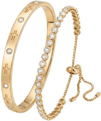Argento Vivo Tennis Cross & Coin Pendant Bracelet Set in Gold at Nordstrom