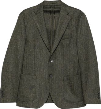 Lubiam Herringbone Tailored Brando Jacket in Olive Green