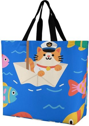 Generic Captain - Cat On Paper - Boat Grocery Bag Reusable Shopping Bag Lightweight Shoulder Bags For Work Daily Use Travel