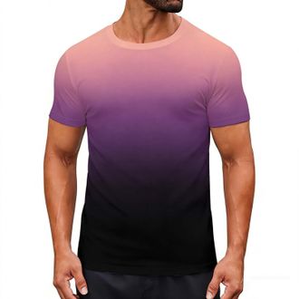 Generic T Shirts for Men UK Unisex Gradient Print Casual Crewneck Short Sleeve T-Shirt Womens Ombre Athletic Shirts Workout Tops Lightweight Gym Tees Stylish 