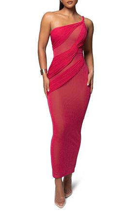 JLUXLABEL Alari One-Shoulder Sparkle Mesh Gown in Pink at Nordstrom, Size X-Small