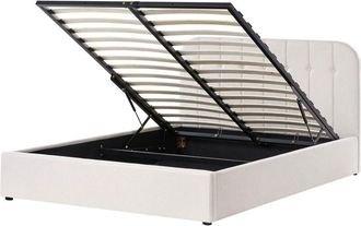 Beliani Letto Matrimoniale con Contenitore in tessuto bianco sporco 160 x 200 cm Dreux