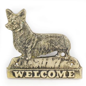 OEM Pembroke Welsh Corgi: Cartel Para Puerta Con Un Perro, Placa De Bienvenida De Lat&oacute;n, Cartel Exclusivo Con La Palabra Welcome De Art-dog
