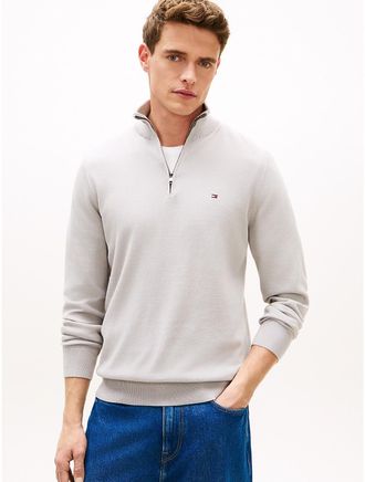 Tommy Hilfiger Mens Classic Quarter-Zip Sweater - Grey - XXL