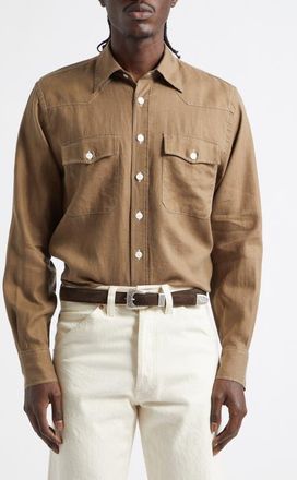 Drake's Western Linen Button-Up Shirt in Brown at Nordstrom, Size X-Large