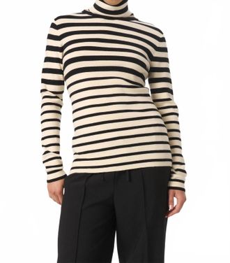 Soaked In Luxury Spina Slim Fit Rollneck Pullover Sweater In Black And White Stripe