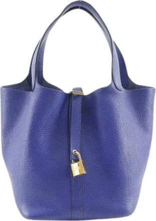 Herm&egrave;s Pre-owned Picotin Lock Tas - Dames - Vintage Tas - Blauw - ONE Size - Leer - Vintage