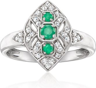 Ross-Simons Emerald Ring With. Diamonds in Sterling Silver