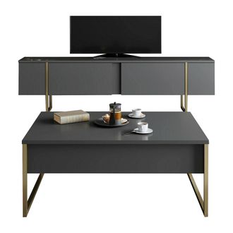 Dmora Set De Muebles Para Sal&oacute;n Mornasco, Modular, 2 Puertas, 2 Compartimentos, Negro Antracita