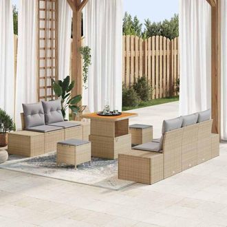 vidaXL Vidaxl - Conjunto De Sof&aacute; De Jard&iacute;n Con Coj&iacute;n 8 Pcs Beige, Gris Claro