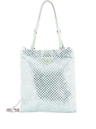 Prada Chain Flat Crystal Embellished Satin Mini tote bag - Groen