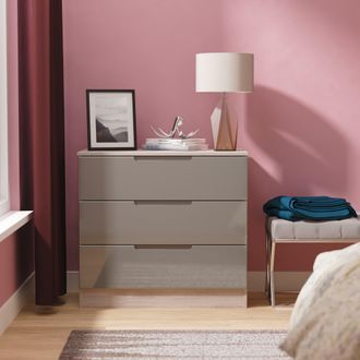 Welcome Furniture Cannes Ready Assembled 3 Drawer Chest in Grey Gloss & Grey Oak - Welcome Furniture | TJ Hughes